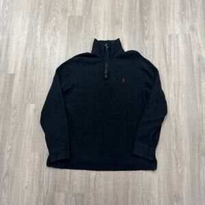 Vintage Polo Ralph Lauren 1/4 Zip Men's Large Black Pullover Preppy Pony Logo